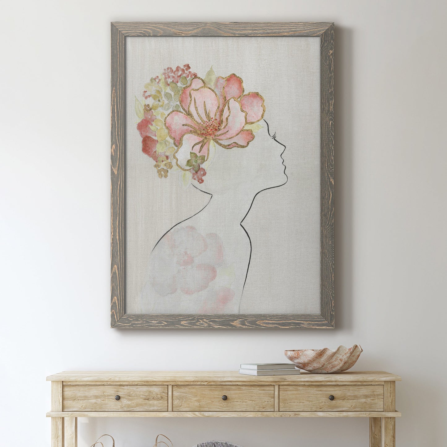 Fashion Floral Silhouette I - Barnwood Framed Canvas Print