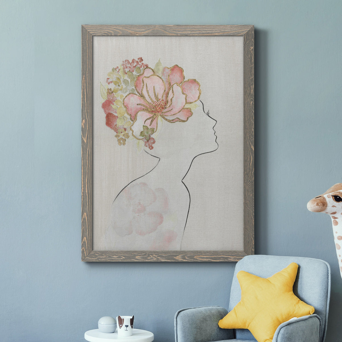 Fashion Floral Silhouette I - Barnwood Framed Canvas Print