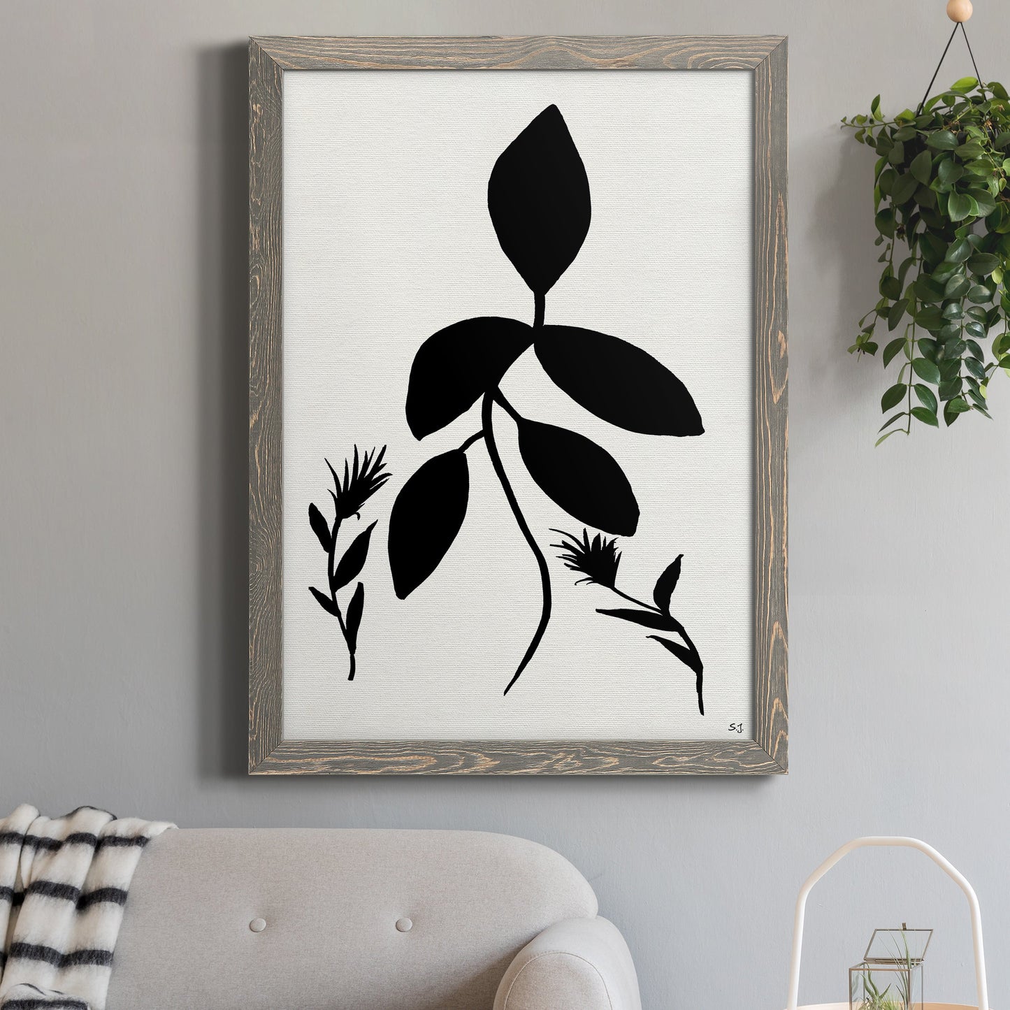 Silhouette Garden I - Barnwood Framed Canvas Print