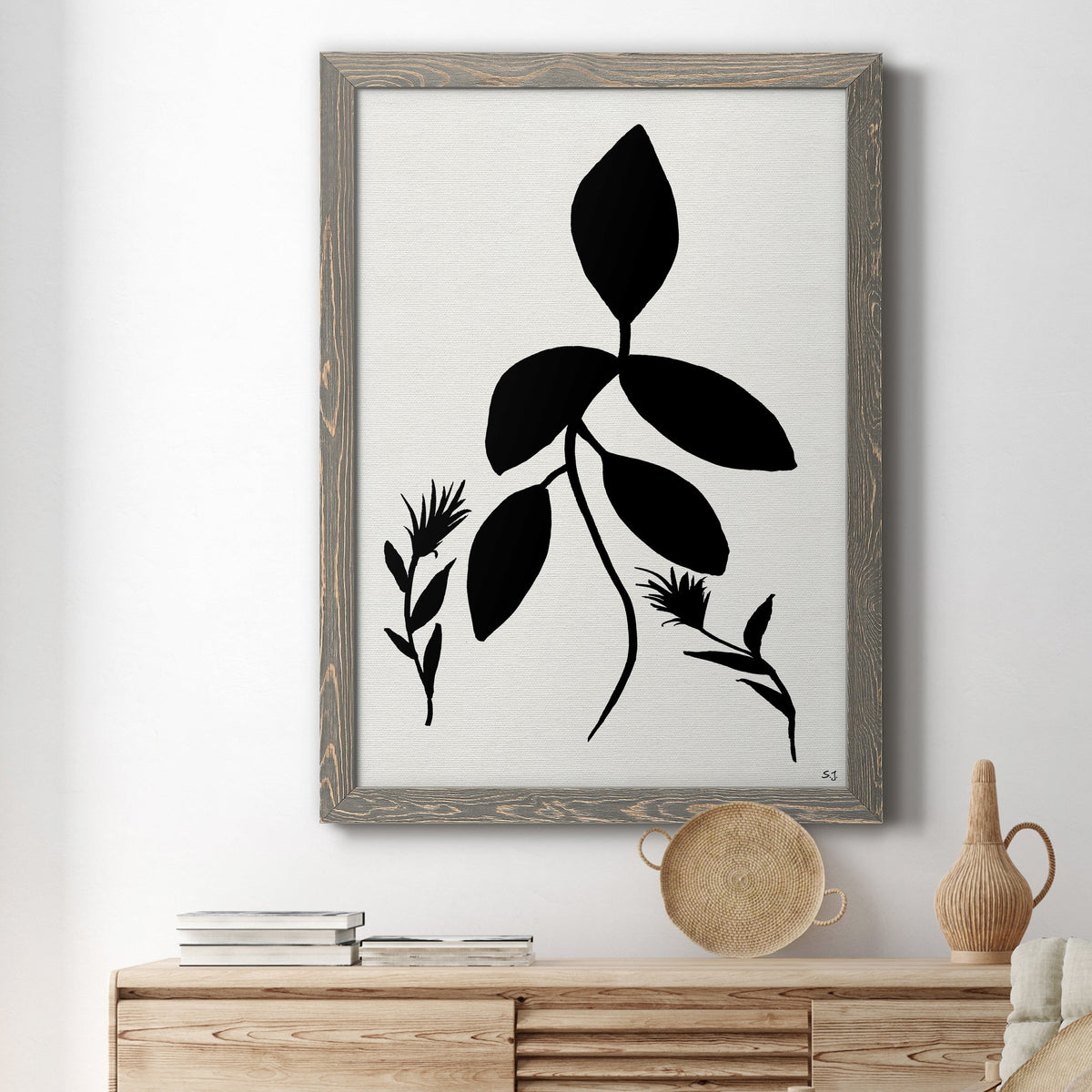 Silhouette Garden I - Barnwood Framed Canvas Print