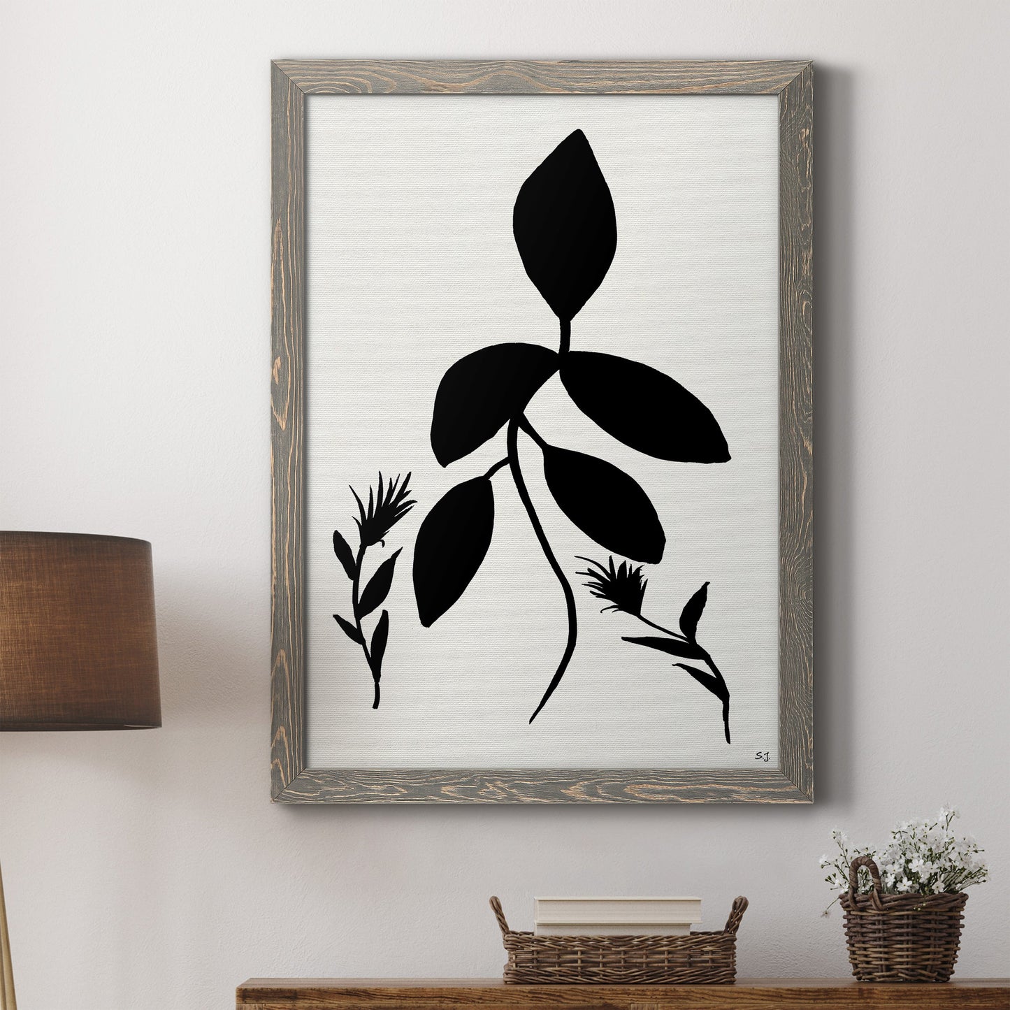 Silhouette Garden I - Barnwood Framed Canvas Print