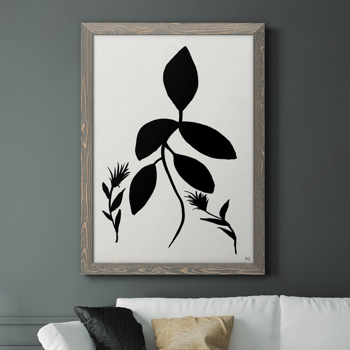 Silhouette Garden I - Barnwood Framed Canvas Print