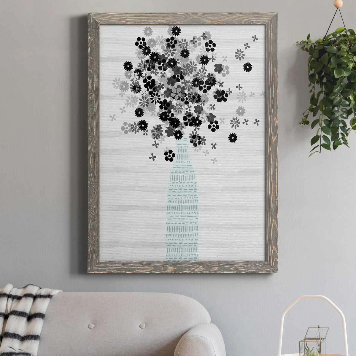 Bouquet of Black & White - Barnwood Framed Canvas Print