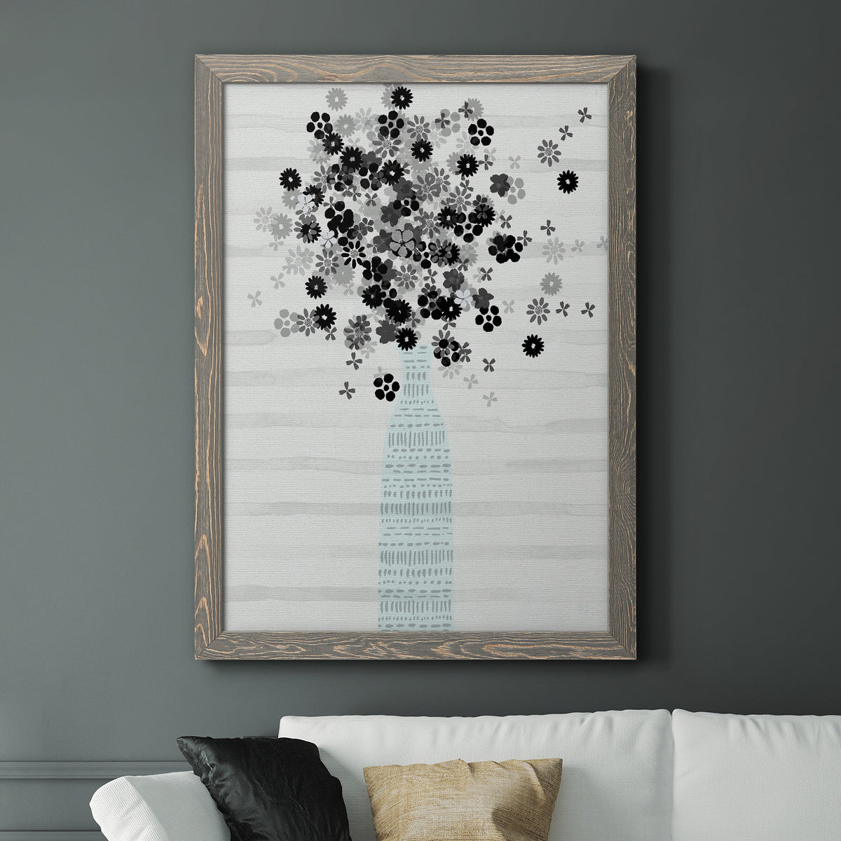 Bouquet of Black & White - Barnwood Framed Canvas Print