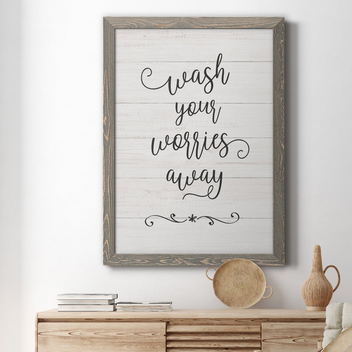 Wash Worries - Barnwood Framed Canvas Print