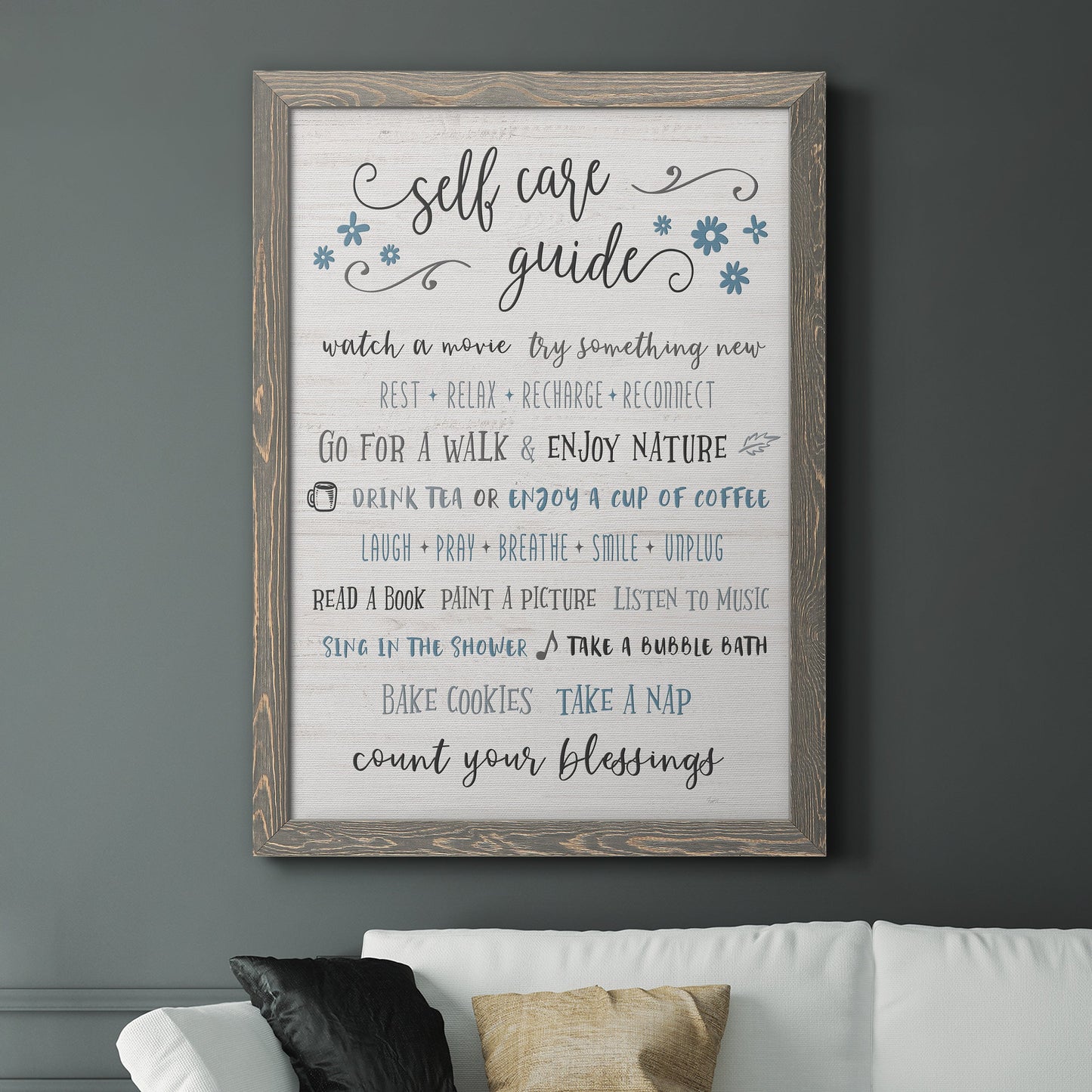 Guide to Self Care - Barnwood Framed Canvas Print