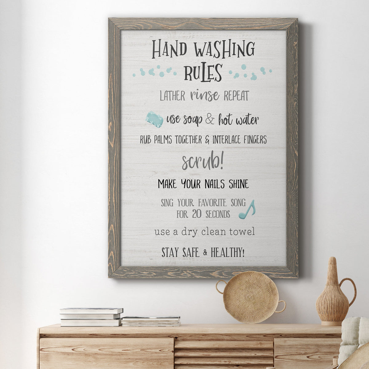 Stay Safe Rules - Barnwood Framed Canvas Print