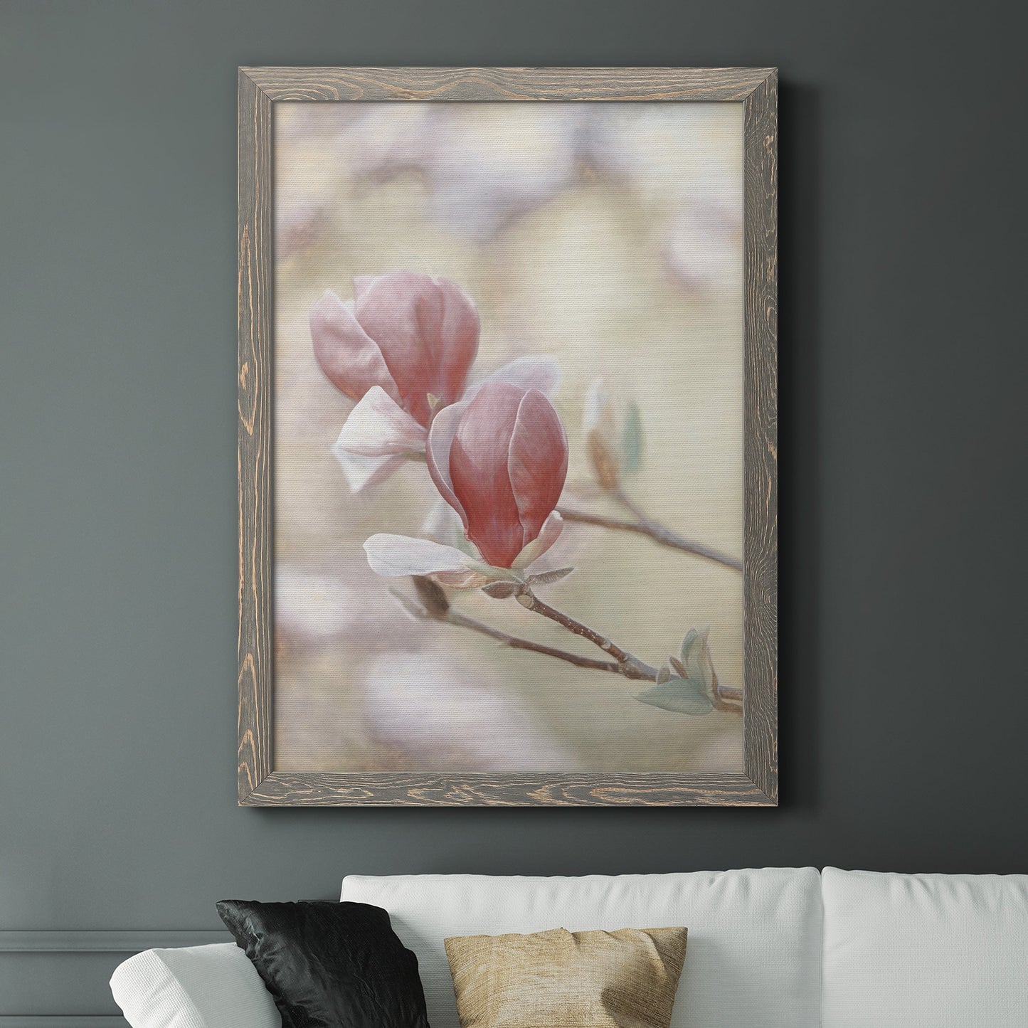 Blooming Hearts - Barnwood Framed Canvas Print