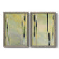 Set of two gray barnwood framed canvas prints featuring two minimalist architectural abstracts featuring vertical black gray and olive bars.