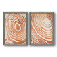 Set of two gray barnwood framed canvas prints featuring two minimalist marbled pattern abstracts featuring concentric wood-grain rings and rippling contour lines.