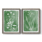 Set of two gray barnwood framed canvas prints featuring two rustic minimalist botanical studies featuring delicate wildflower and leafy stems.