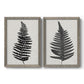 Set of two gray barnwood framed canvas prints featuring two minimalist botanical prints featuring black fern leaf silhouettes.