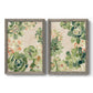 Set of two gray barnwood framed canvas prints featuring two decorative botanical pattern prints featuring dense repeating succulents and small flowers.