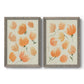 Set of two gray barnwood framed canvas prints featuring two airy watercolor floral paintings featuring loose peach-orange tulip-like blossoms.