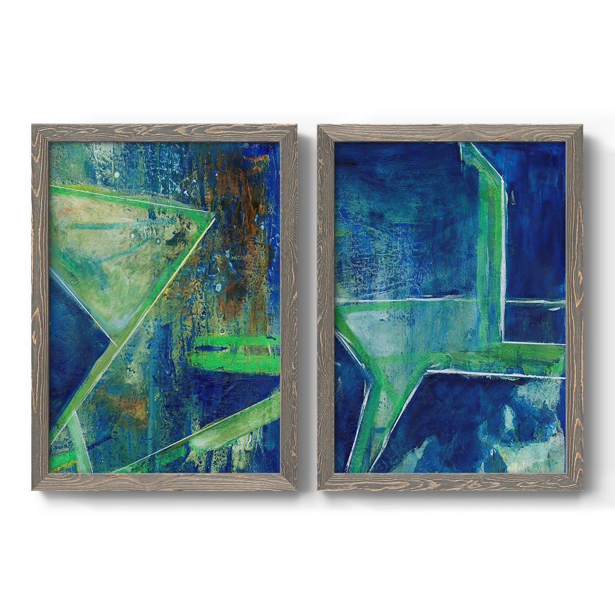 Geometric in Cool VII - Barnwood Framed Canvas Set