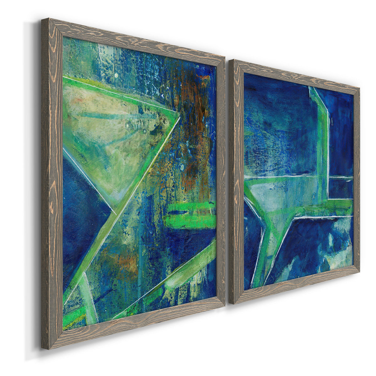 Geometric in Cool VII - Barnwood Framed Canvas Set