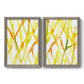 Set of two gray barnwood framed canvas prints featuring two fluid organic abstracts featuring branching watercolor lines drifting across white.