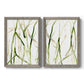 Set of two gray barnwood framed canvas prints featuring two fluid organic abstracts featuring branching watercolor lines drifting across white.