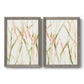 Set of two gray barnwood framed canvas prints featuring two fluid organic abstracts featuring branching watercolor lines drifting across white.