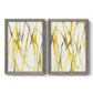 Set of two gray barnwood framed canvas prints featuring two fluid organic abstracts featuring branching watercolor lines drifting across white.
