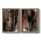 Set of two gray barnwood framed canvas prints featuring two urban mixed-media abstracts featuring vertical abstract brush bands in changing muted palettes.