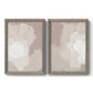 Set of two gray barnwood framed canvas prints featuring two neutral minimalist abstracts featuring soft taupe blush and white paint blocks.