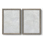 Set of two gray barnwood framed canvas prints featuring two textural monochrome abstracts featuring overlapping white carved arcs and ridges.