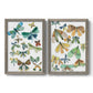 Set of two gray barnwood framed canvas prints featuring two decorative insect illustrations featuring collections of moths and butterflies.