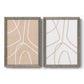 Set of two gray barnwood framed canvas prints featuring two minimalist line abstracts featuring single continuous tan lines forming oversized organic curves.