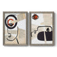 Set of two gray barnwood framed canvas prints featuring two mixed-media portrait collages featuring cubist faces layered over vintage book pages.