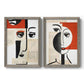 Set of two gray barnwood framed canvas prints featuring two mixed-media portrait collages featuring cubist faces layered over vintage book pages.