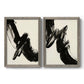 Set of two gray barnwood framed canvas prints featuring two bold gestural abstracts featuring sweeping black calligraphic brushstrokes.