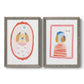 Set of two gray barnwood framed canvas prints featuring two whimsical nursery illustrations featuring playful framed portraits of fashionable cats and dogs.