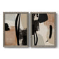 Set of two gray barnwood framed canvas prints featuring two minimalist collage-like abstracts featuring black taupe cream and beige painted forms.