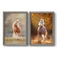 Set of two gray barnwood framed canvas prints featuring two dramatic equestrian photography featuring horses running through misty autumn light.