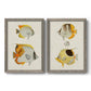 Set of two gray barnwood framed canvas prints featuring two natural-history fish illustrations featuring groups of vintage tropical fish.