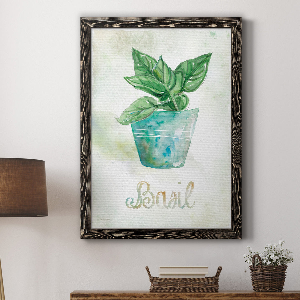 Potted Basil - Barnwood Framed Canvas Print