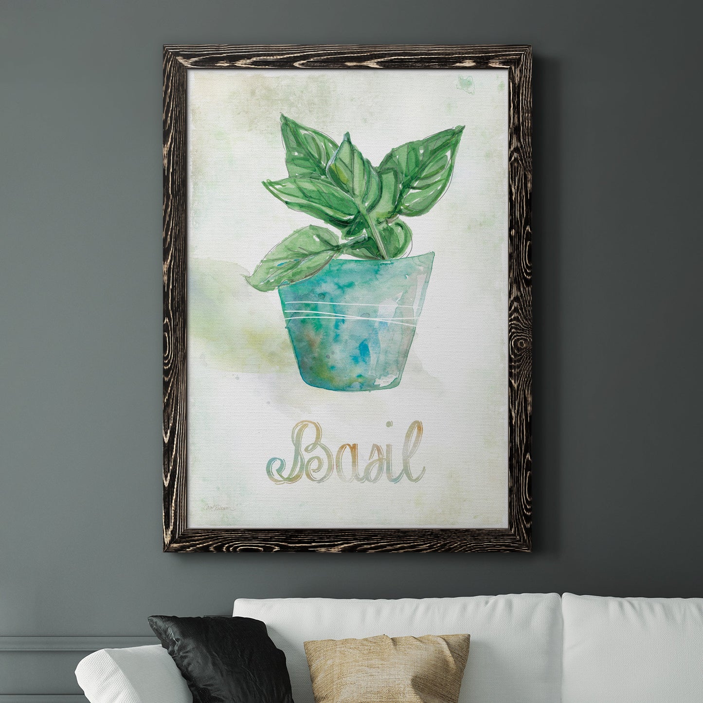 Potted Basil - Barnwood Framed Canvas Print