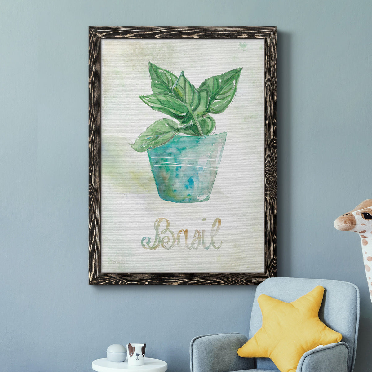 Potted Basil - Barnwood Framed Canvas Print