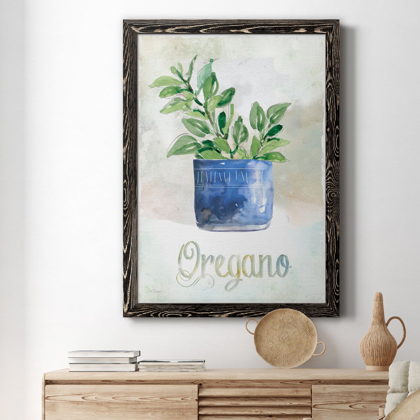 Potted Oregano - Barnwood Framed Canvas Print