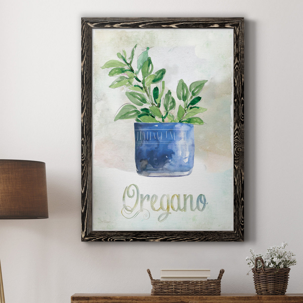 Potted Oregano - Barnwood Framed Canvas Print