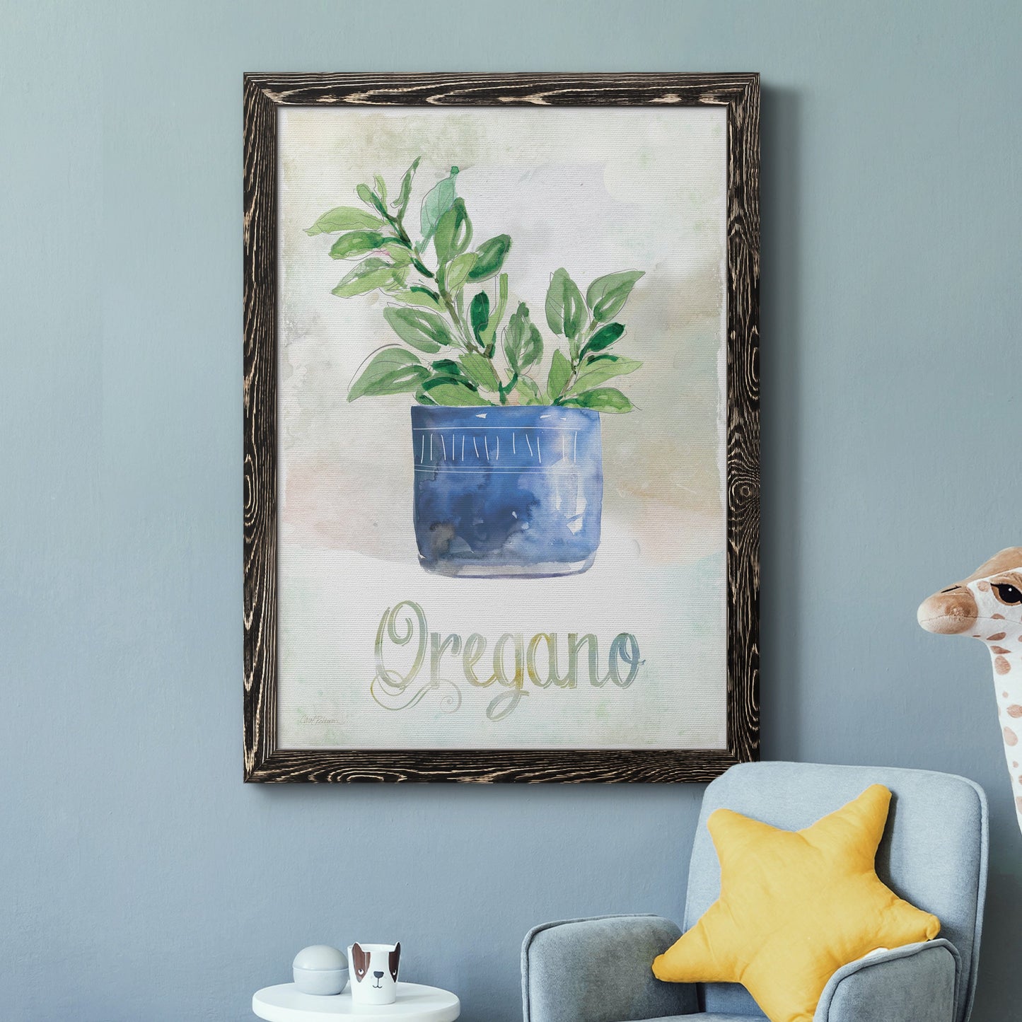 Potted Oregano - Barnwood Framed Canvas Print