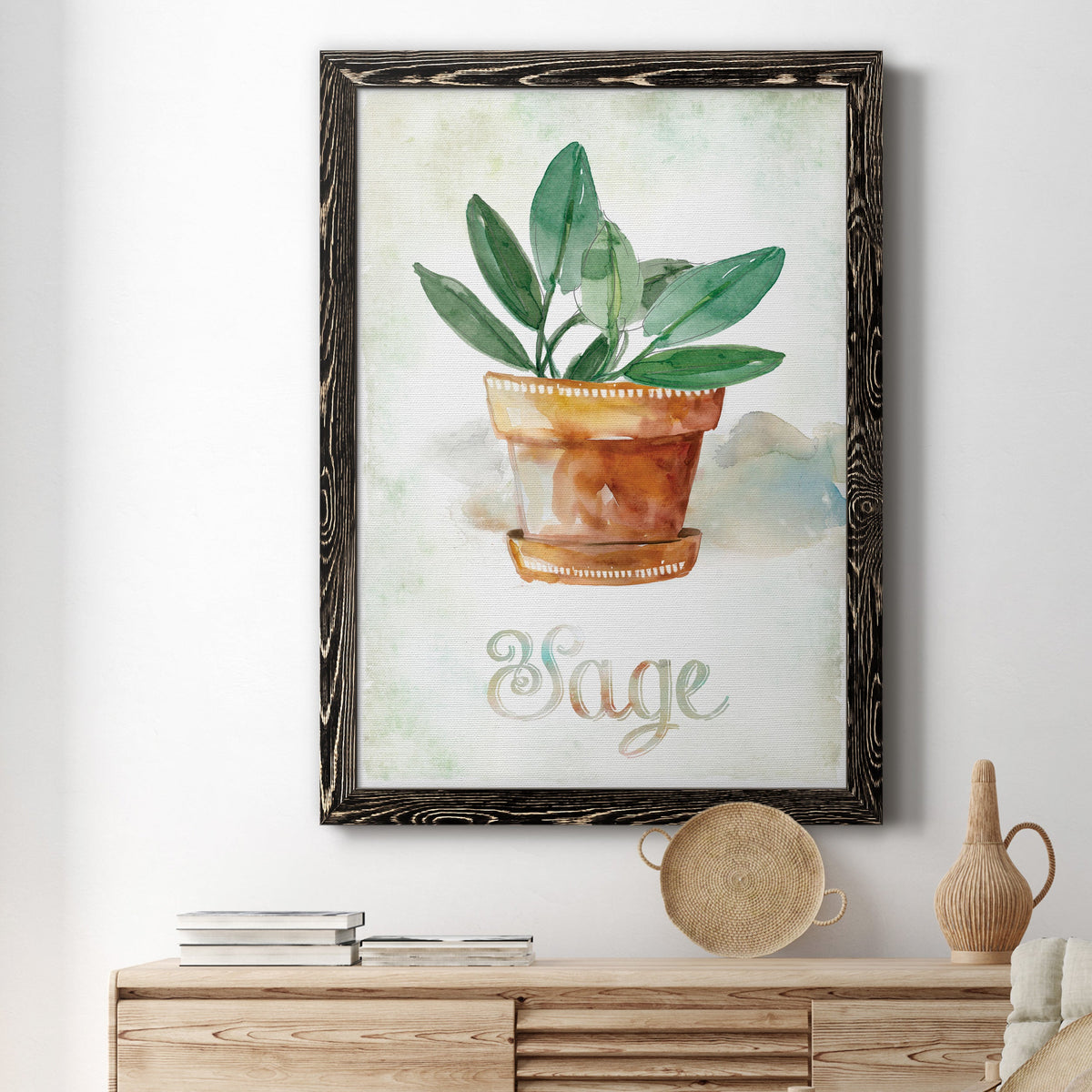 Potted Sage - Barnwood Framed Canvas Print