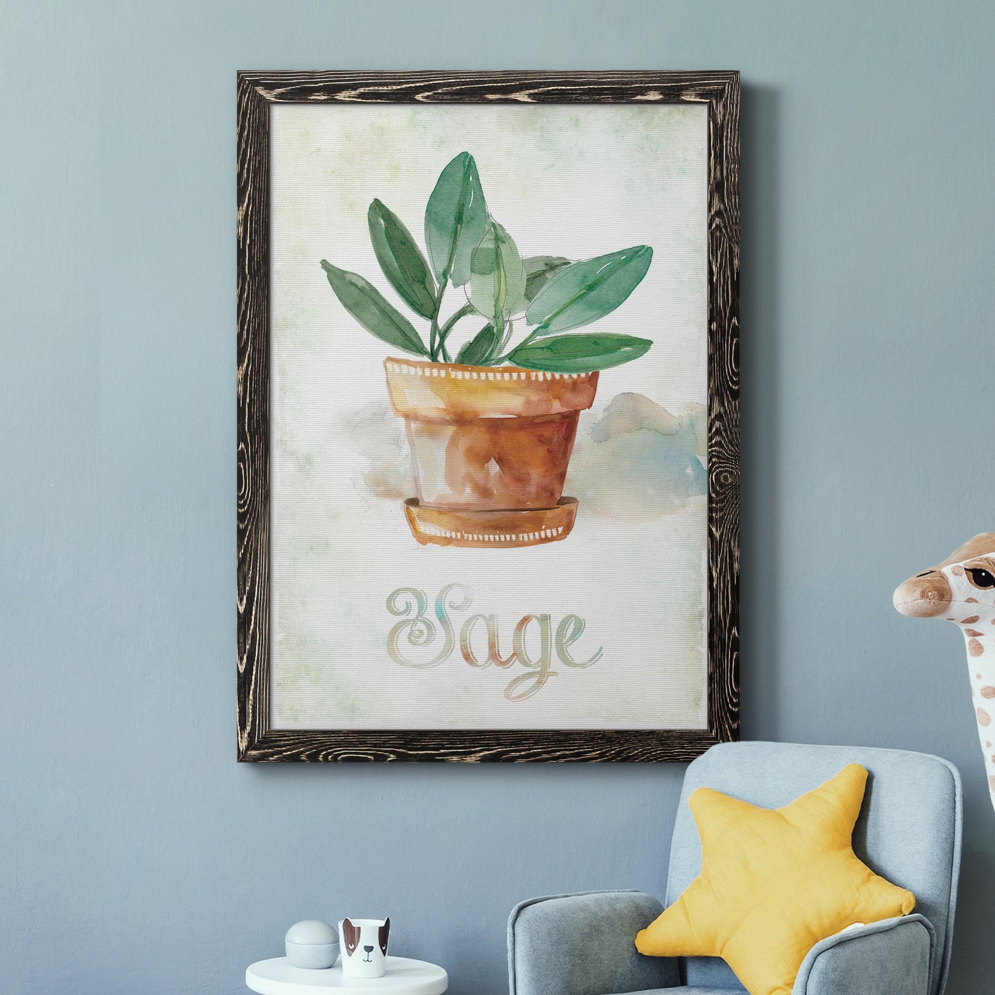 Potted Sage - Barnwood Framed Canvas Print