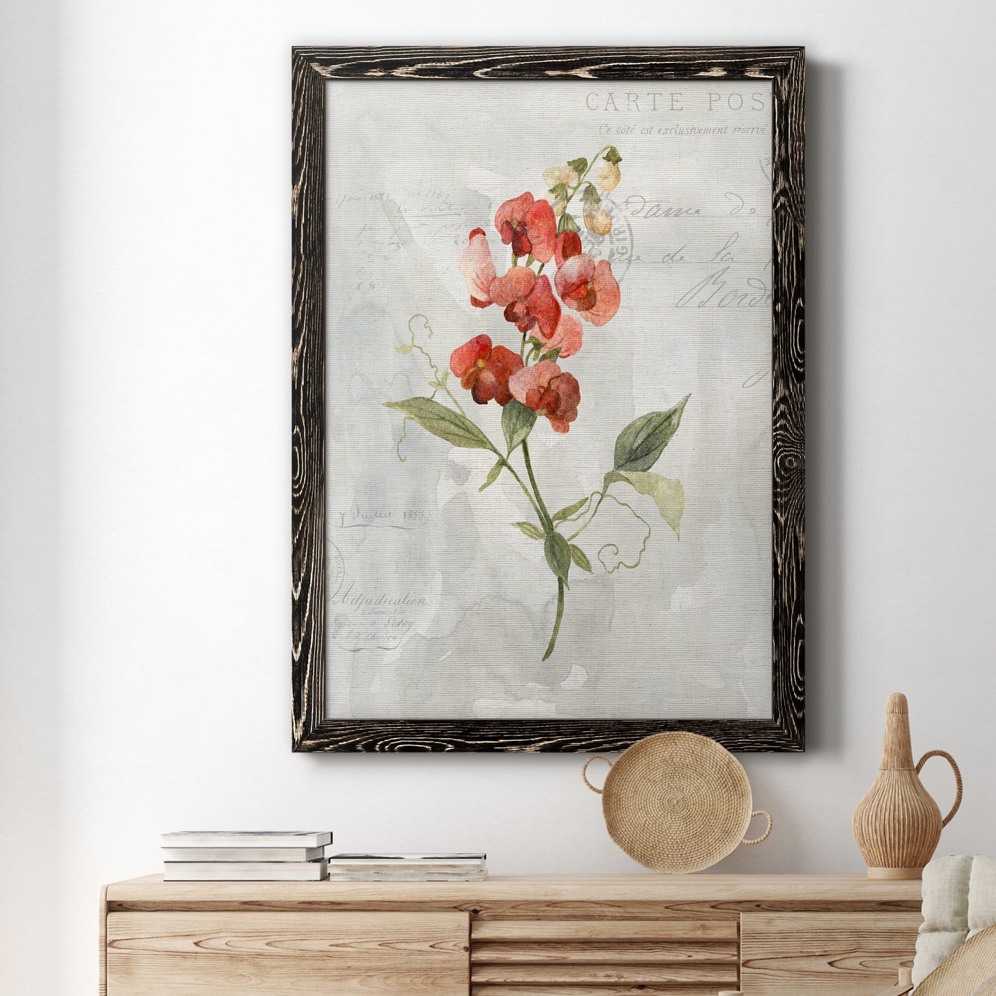 Linen Sweet Pea - Barnwood Framed Canvas Print