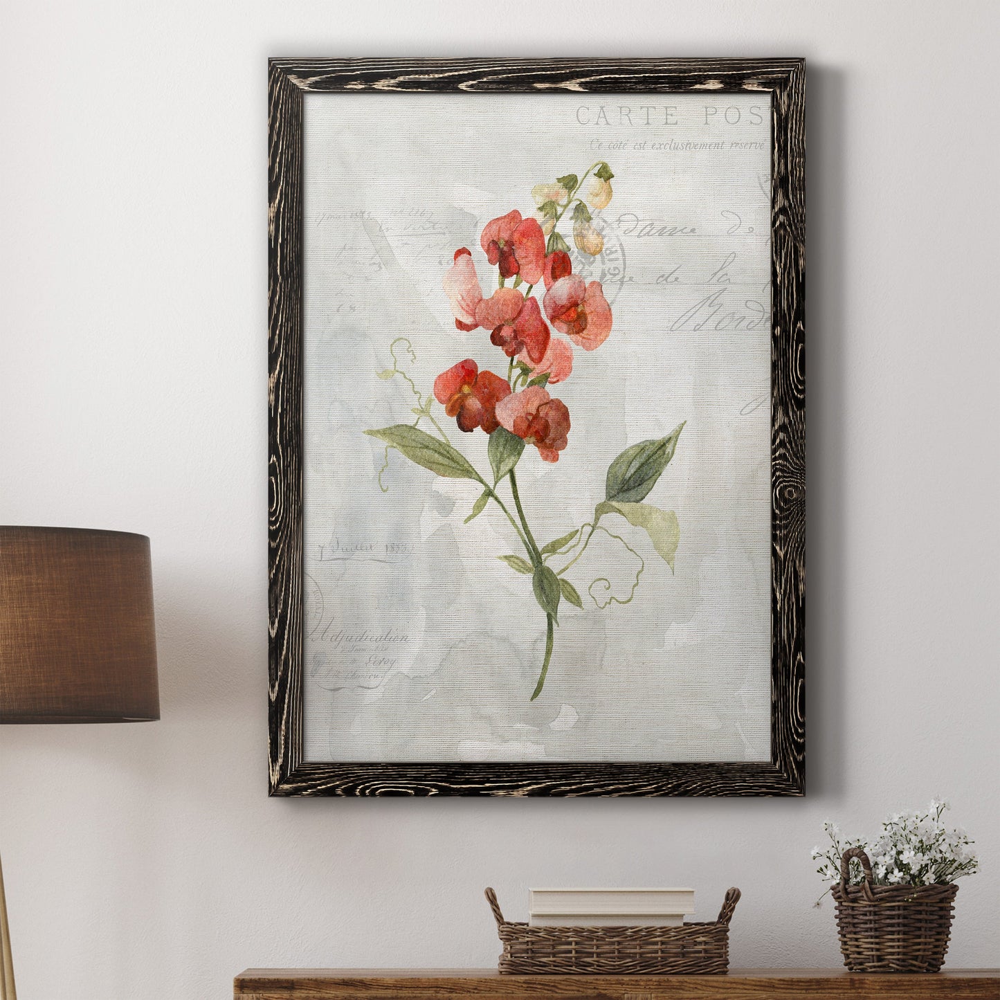 Linen Sweet Pea - Barnwood Framed Canvas Print
