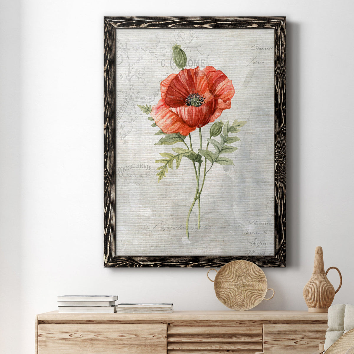 Linen Poppy - Barnwood Framed Canvas Print