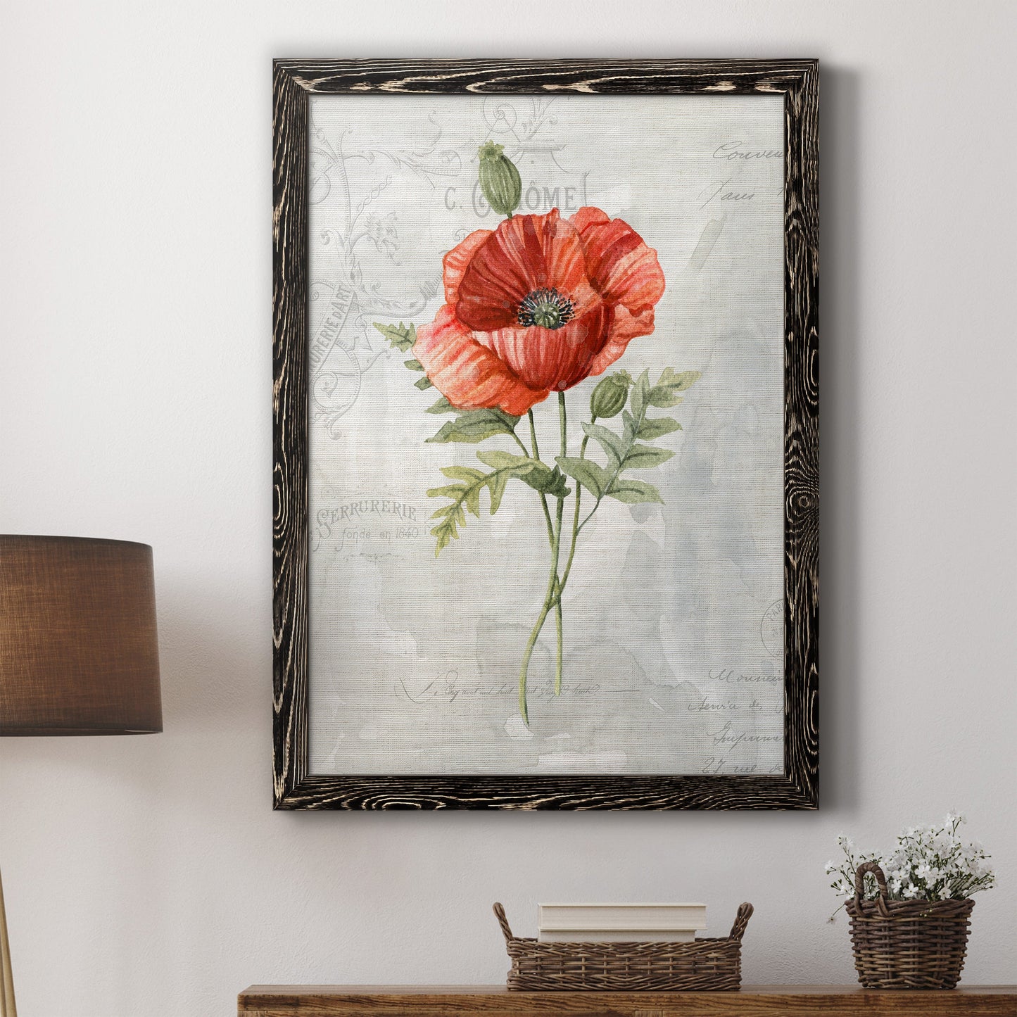 Linen Poppy - Barnwood Framed Canvas Print