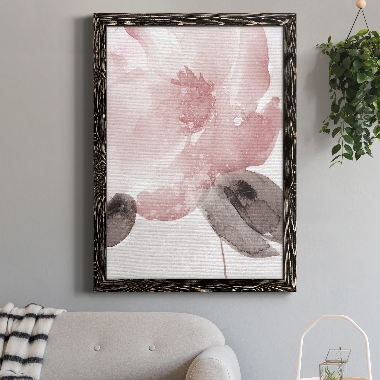 Blush Bloom I - Barnwood Framed Canvas Print