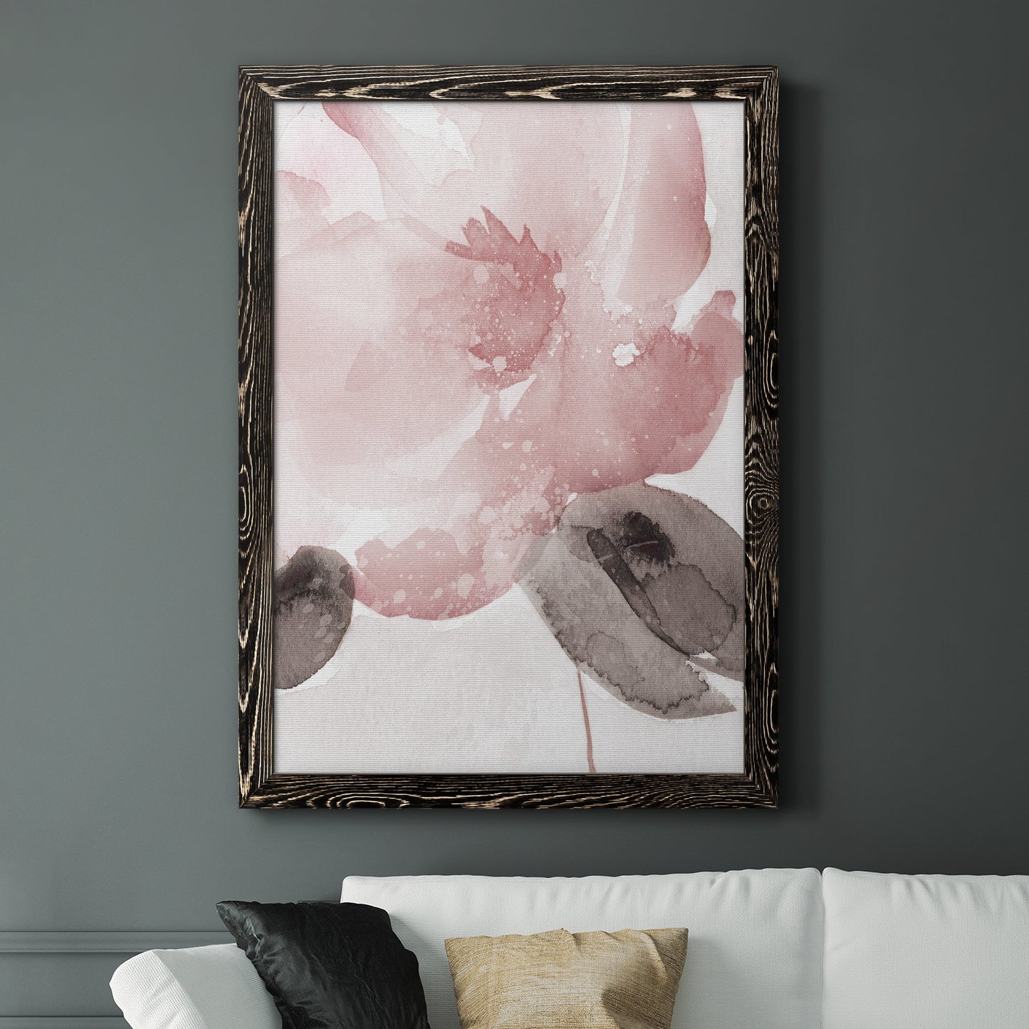 Blush Bloom I - Barnwood Framed Canvas Print